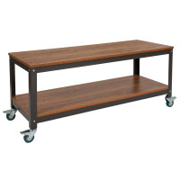 Flash Furniture NAN-JN-2522TR-GG Livingston Collection TV Stand in Brown Oak Wood Grain Finish with Metal Wheels